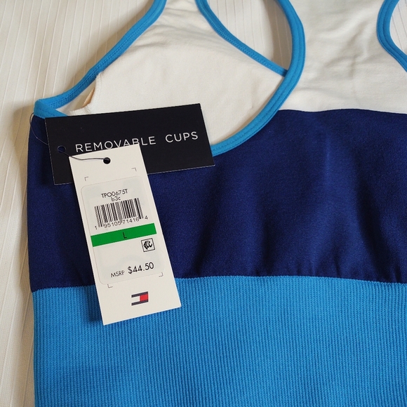 NWT Tommy Hilfiger White Blue Color Block Sports Bra Size Large - Picture 5 of 5
